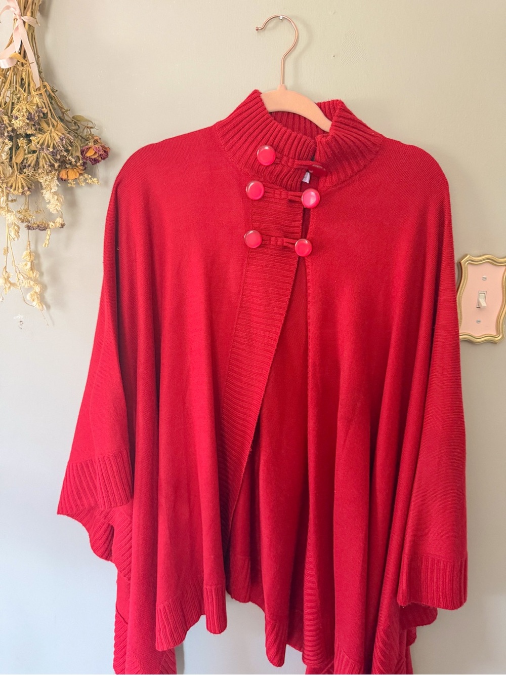 Vintage Red Pancho Coat Sweater (Freshly Dry-cleaned) Plus Size